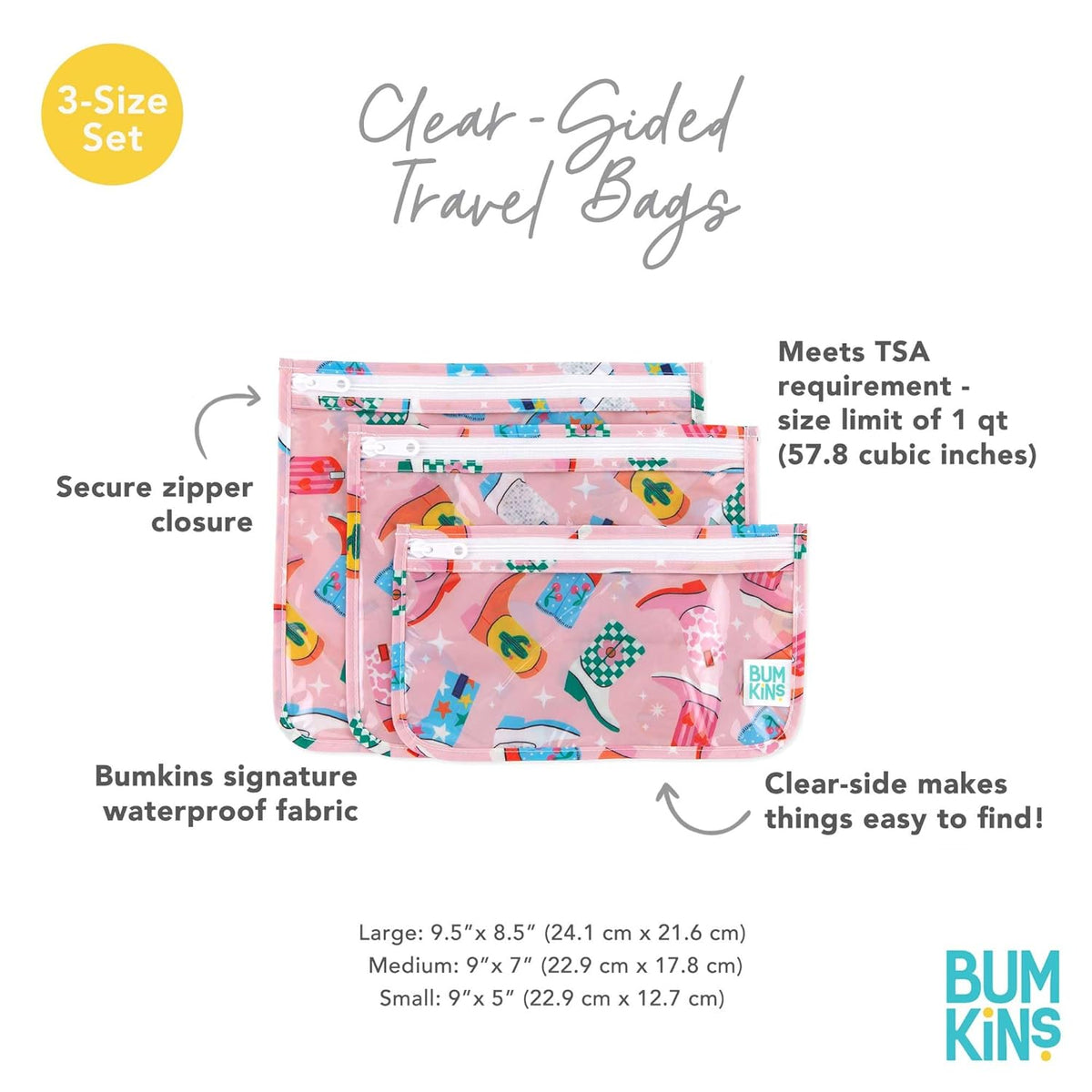 Roamio Travel Bag, Toiletry, TSA Approved Pouch, Zip Quart Size Airline Compliant, Clear-Sided, Baby, Diaper Organization, Makeup, Accessories, Carry On Packing, Set of 3 Sizes, Green Stripe