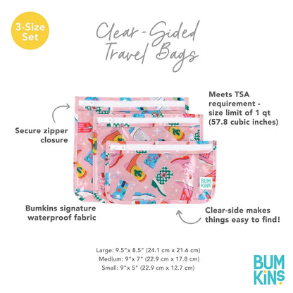 Roamio Travel Bag, Toiletry, TSA Approved Pouch, Zip Quart Size Airline Compliant, Clear-Sided, Baby, Diaper Organization, Makeup, Accessories, Carry On Packing, Set of 3 Sizes, Green Stripe