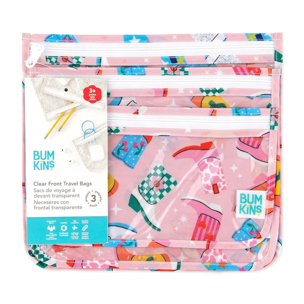 Roamio Travel Bag, Toiletry, TSA Approved Pouch, Zip Quart Size Airline Compliant, Clear-Sided, Baby, Diaper Organization, Makeup, Accessories, Carry On Packing, Set of 3 Sizes, Green Stripe