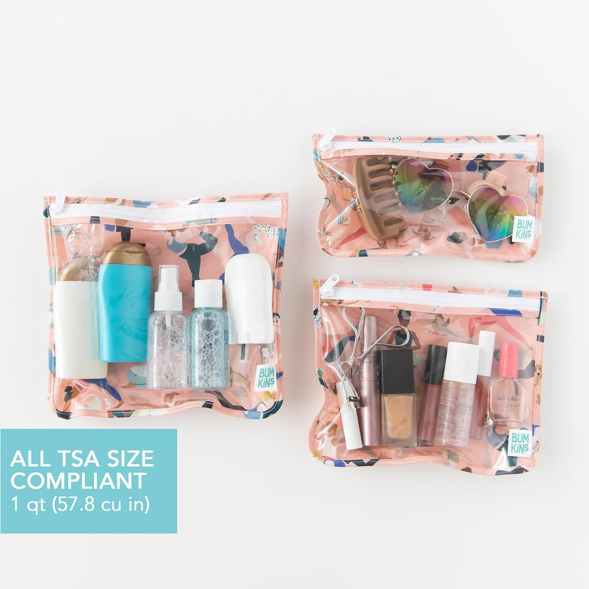 Roamio Travel Bag, Toiletry, TSA Approved Pouch, Zip Quart Size Airline Compliant, Clear-Sided, Baby, Diaper Organization, Makeup, Accessories, Carry On Packing, Set of 3 Sizes, Green Stripe