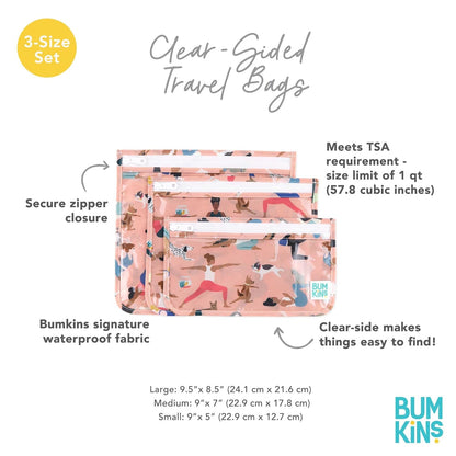 Roamio Travel Bag, Toiletry, TSA Approved Pouch, Zip Quart Size Airline Compliant, Clear-Sided, Baby, Diaper Organization, Makeup, Accessories, Carry On Packing, Set of 3 Sizes, Green Stripe