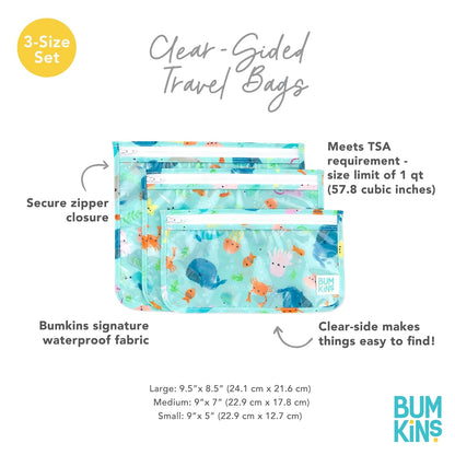 Roamio Travel Bag, Toiletry, TSA Approved Pouch, Zip Quart Size Airline Compliant, Clear-Sided, Baby, Diaper Organization, Makeup, Accessories, Carry On Packing, Set of 3 Sizes, Green Stripe