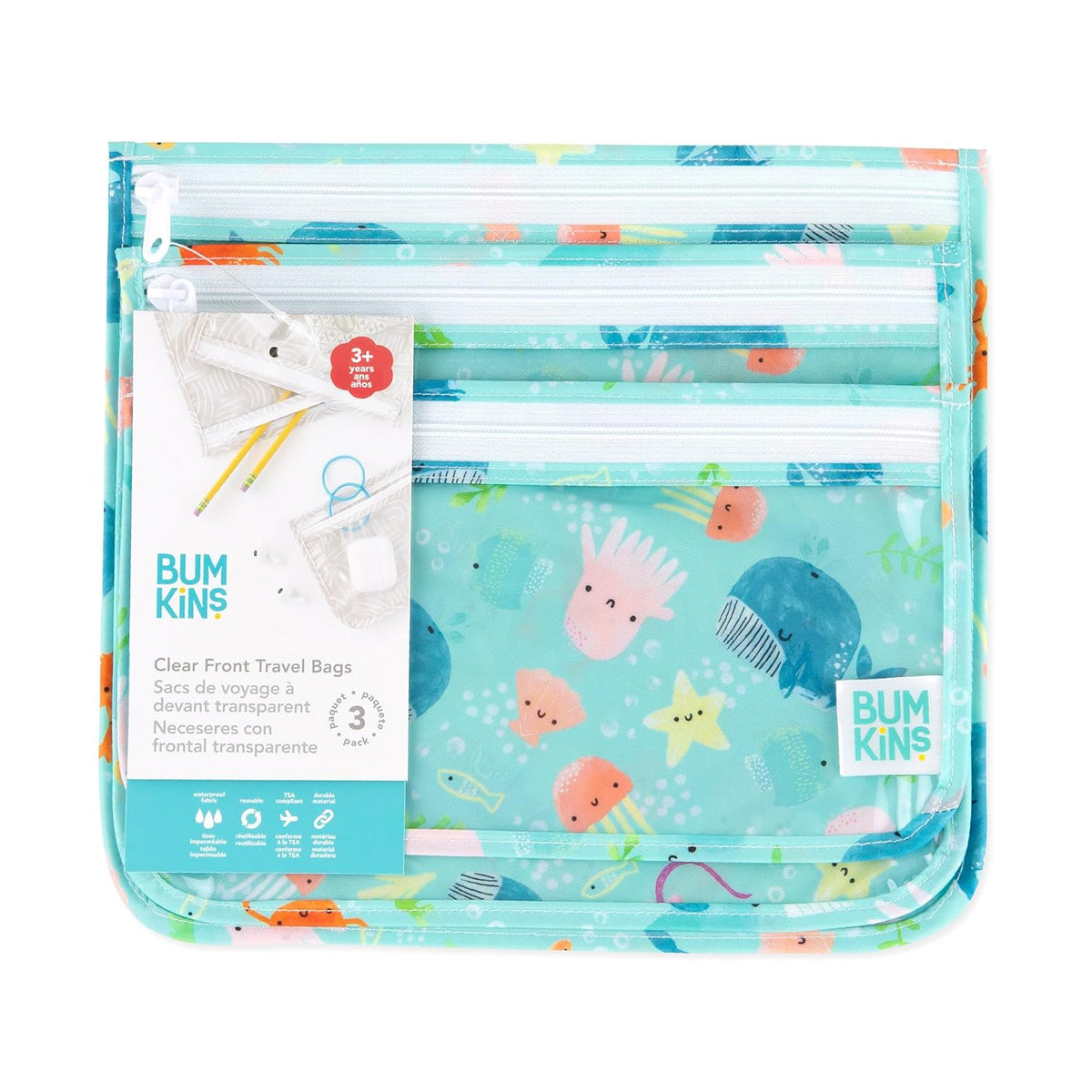 Roamio Travel Bag, Toiletry, TSA Approved Pouch, Zip Quart Size Airline Compliant, Clear-Sided, Baby, Diaper Organization, Makeup, Accessories, Carry On Packing, Set of 3 Sizes, Green Stripe