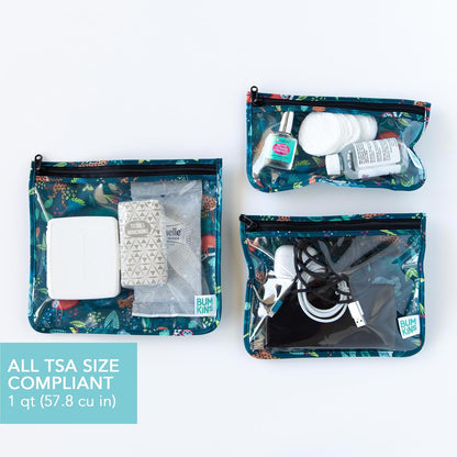 Roamio Travel Bag, Toiletry, TSA Approved Pouch, Zip Quart Size Airline Compliant, Clear-Sided, Baby, Diaper Organization, Makeup, Accessories, Carry On Packing, Set of 3 Sizes, Green Stripe