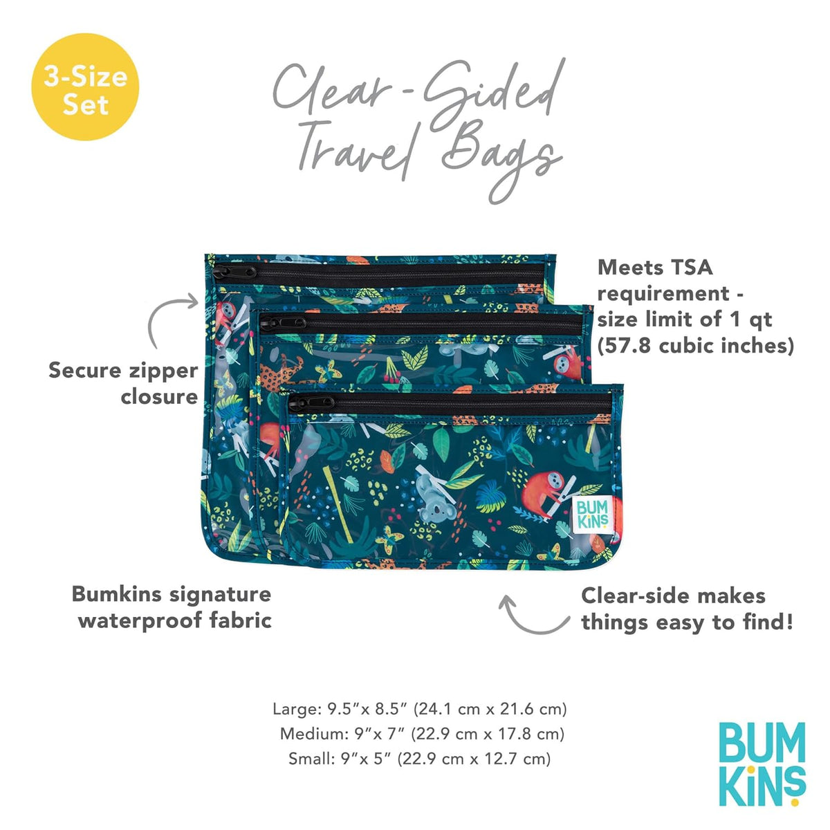 Roamio Travel Bag, Toiletry, TSA Approved Pouch, Zip Quart Size Airline Compliant, Clear-Sided, Baby, Diaper Organization, Makeup, Accessories, Carry On Packing, Set of 3 Sizes, Green Stripe