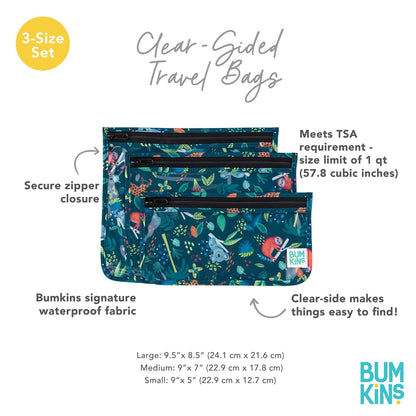 Roamio Travel Bag, Toiletry, TSA Approved Pouch, Zip Quart Size Airline Compliant, Clear-Sided, Baby, Diaper Organization, Makeup, Accessories, Carry On Packing, Set of 3 Sizes, Green Stripe
