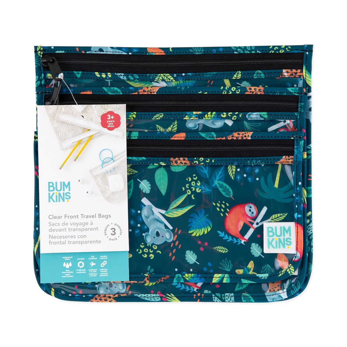 Roamio Travel Bag, Toiletry, TSA Approved Pouch, Zip Quart Size Airline Compliant, Clear-Sided, Baby, Diaper Organization, Makeup, Accessories, Carry On Packing, Set of 3 Sizes, Green Stripe