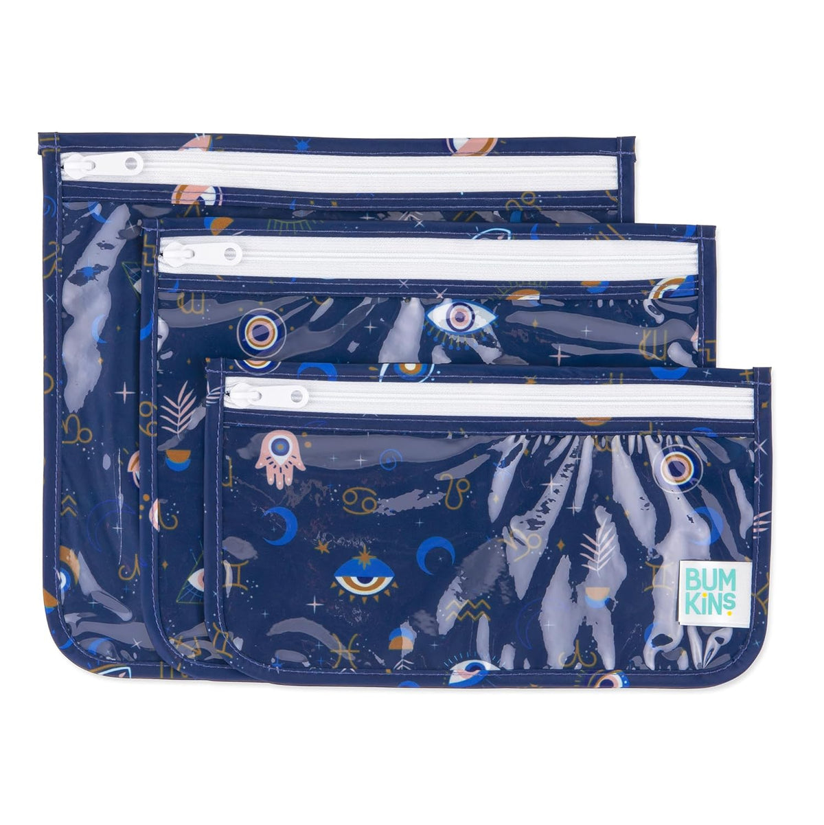Roamio Travel Bag, Toiletry, TSA Approved Pouch, Zip Quart Size Airline Compliant, Clear-Sided, Baby, Diaper Organization, Makeup, Accessories, Carry On Packing, Set of 3 Sizes, Green Stripe