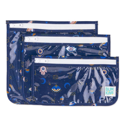 Roamio Travel Bag, Toiletry, TSA Approved Pouch, Zip Quart Size Airline Compliant, Clear-Sided, Baby, Diaper Organization, Makeup, Accessories, Carry On Packing, Set of 3 Sizes, Green Stripe