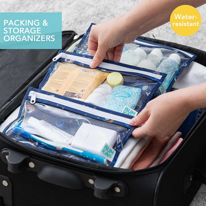 Roamio Travel Bag, Toiletry, TSA Approved Pouch, Zip Quart Size Airline Compliant, Clear-Sided, Baby, Diaper Organization, Makeup, Accessories, Carry On Packing, Set of 3 Sizes, Green Stripe