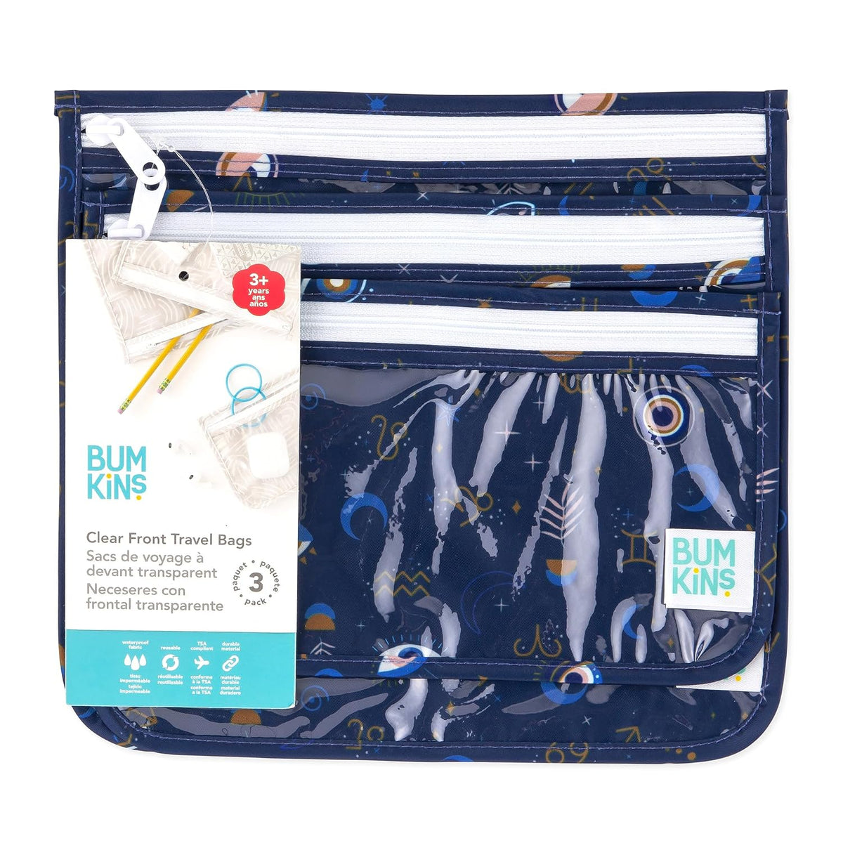 Roamio Travel Bag, Toiletry, TSA Approved Pouch, Zip Quart Size Airline Compliant, Clear-Sided, Baby, Diaper Organization, Makeup, Accessories, Carry On Packing, Set of 3 Sizes, Green Stripe