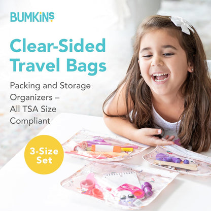 Roamio Travel Bag, Toiletry, TSA Approved Pouch, Zip Quart Size Airline Compliant, Clear-Sided, Baby, Diaper Organization, Makeup, Accessories, Carry On Packing, Set of 3 Sizes, Green Stripe