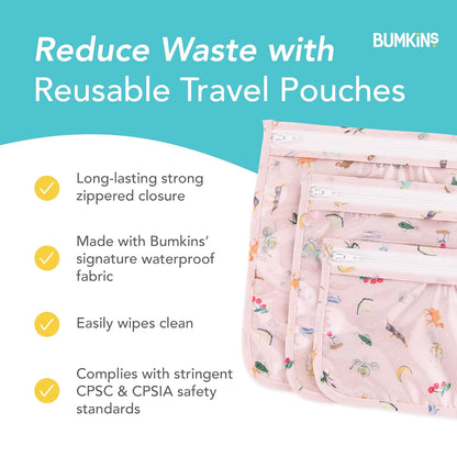 Roamio Travel Bag, Toiletry, TSA Approved Pouch, Zip Quart Size Airline Compliant, Clear-Sided, Baby, Diaper Organization, Makeup, Accessories, Carry On Packing, Set of 3 Sizes, Green Stripe