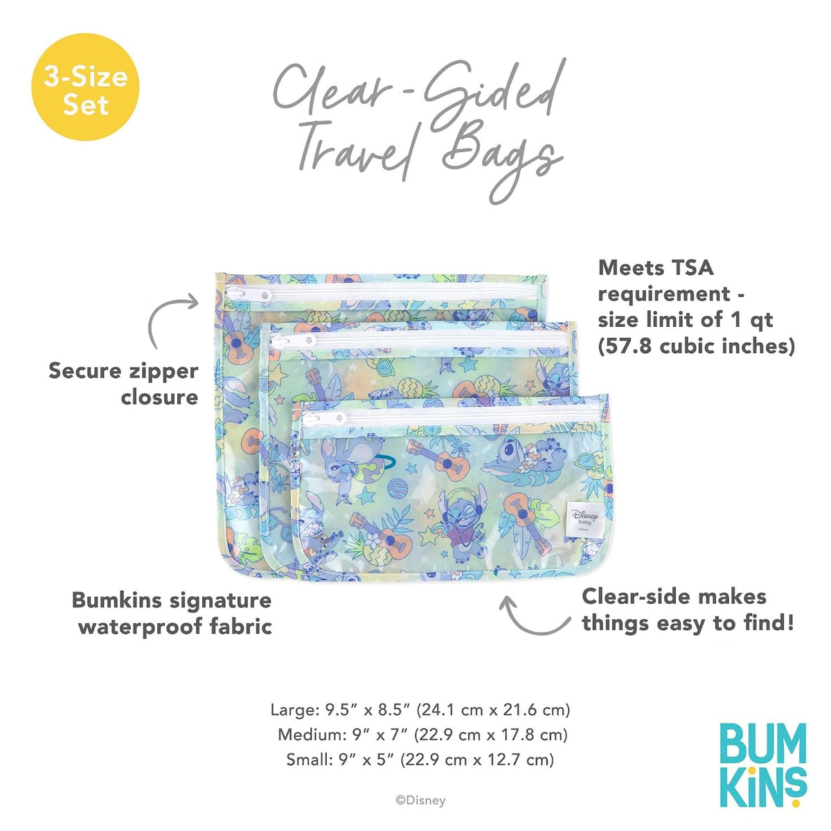 Roamio Travel Bag, Toiletry, TSA Approved Pouch, Zip Quart Size Airline Compliant, Clear-Sided, Baby, Diaper Organization, Makeup, Accessories, Carry On Packing, Set of 3 Sizes, Green Stripe