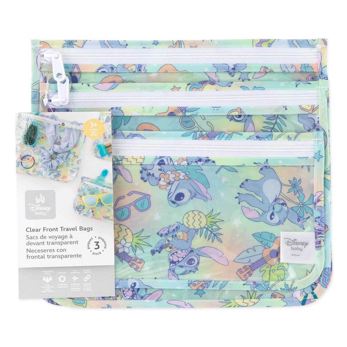 Roamio Travel Bag, Toiletry, TSA Approved Pouch, Zip Quart Size Airline Compliant, Clear-Sided, Baby, Diaper Organization, Makeup, Accessories, Carry On Packing, Set of 3 Sizes, Green Stripe
