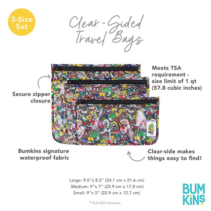 Roamio Travel Bag, Toiletry, TSA Approved Pouch, Zip Quart Size Airline Compliant, Clear-Sided, Baby, Diaper Organization, Makeup, Accessories, Carry On Packing, Set of 3 Sizes, Green Stripe