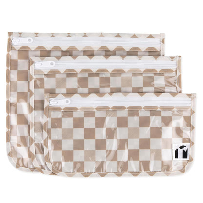Roamio Travel Bag, Toiletry, TSA Approved Pouch, Zip Quart Size Airline Compliant, Clear-Sided, Baby, Diaper Organization, Makeup, Accessories, Carry On Packing, Set of 3 Sizes, Green Stripe