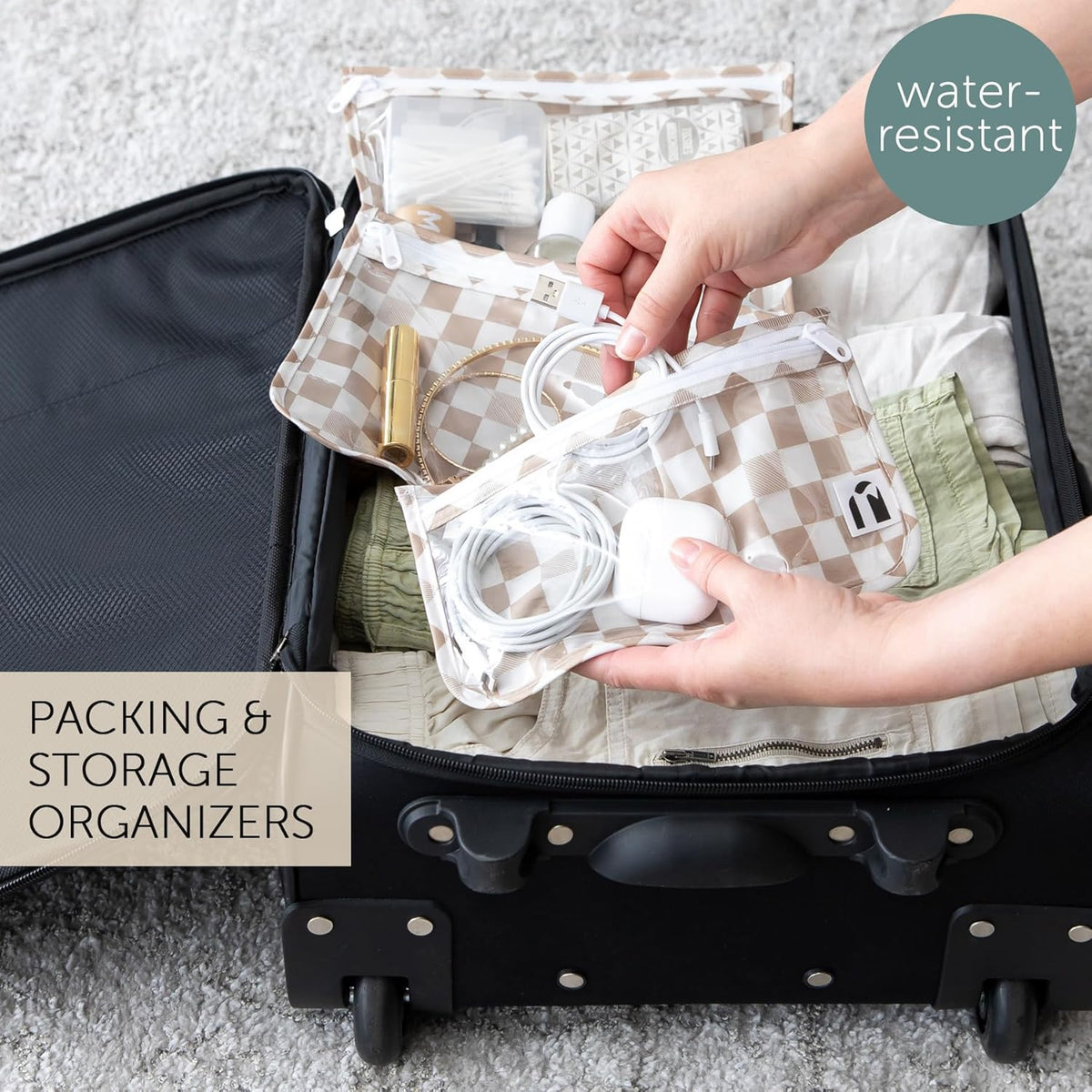 Roamio Travel Bag, Toiletry, TSA Approved Pouch, Zip Quart Size Airline Compliant, Clear-Sided, Baby, Diaper Organization, Makeup, Accessories, Carry On Packing, Set of 3 Sizes, Green Stripe