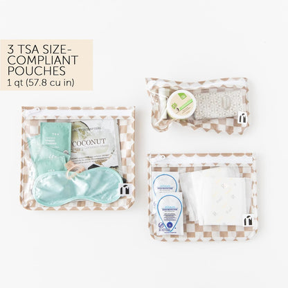 Roamio Travel Bag, Toiletry, TSA Approved Pouch, Zip Quart Size Airline Compliant, Clear-Sided, Baby, Diaper Organization, Makeup, Accessories, Carry On Packing, Set of 3 Sizes, Green Stripe