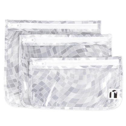 Roamio Travel Bag, Toiletry, TSA Approved Pouch, Zip Quart Size Airline Compliant, Clear-Sided, Baby, Diaper Organization, Makeup, Accessories, Carry On Packing, Set of 3 Sizes, Green Stripe