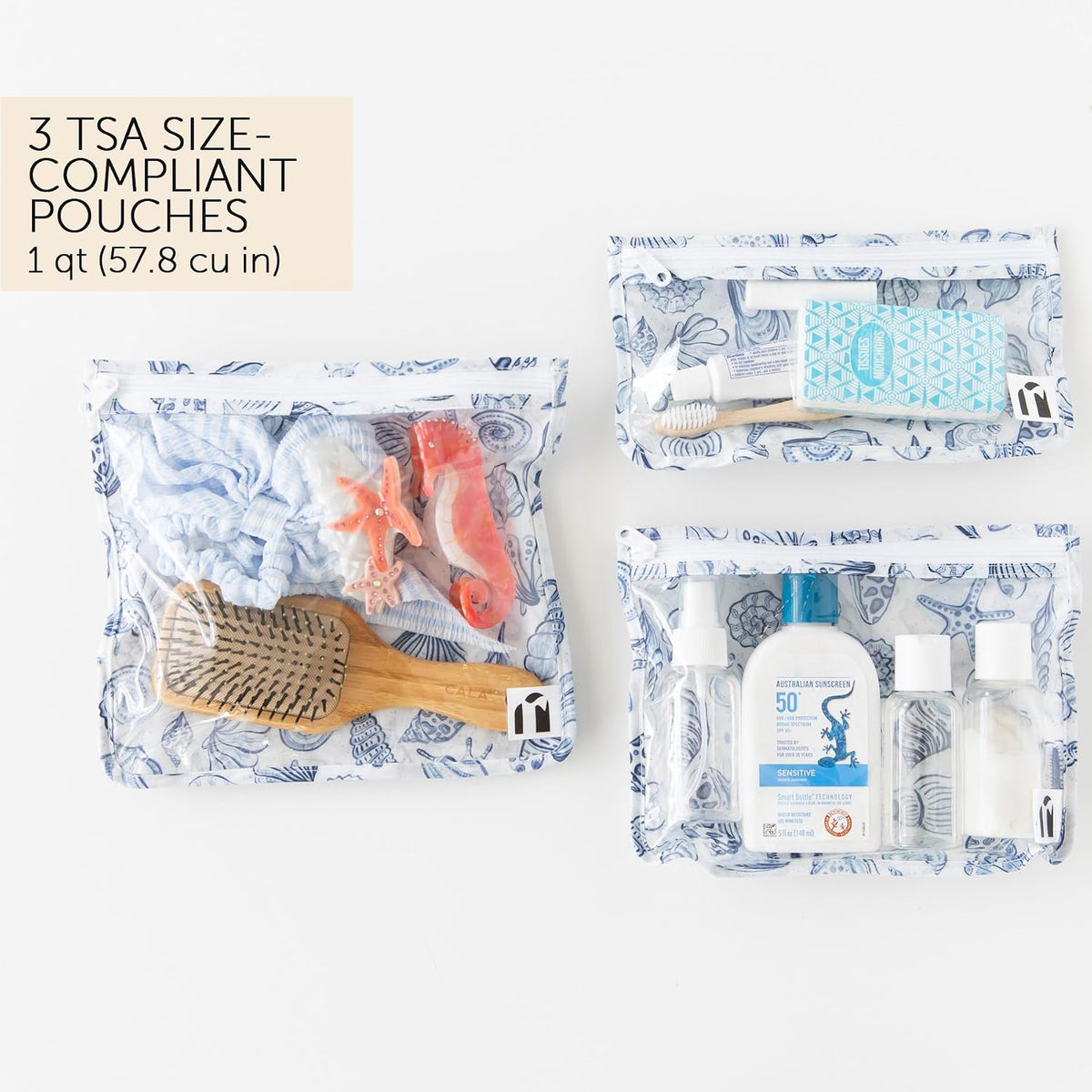 Roamio Travel Bag, Toiletry, TSA Approved Pouch, Zip Quart Size Airline Compliant, Clear-Sided, Baby, Diaper Organization, Makeup, Accessories, Carry On Packing, Set of 3 Sizes, Green Stripe