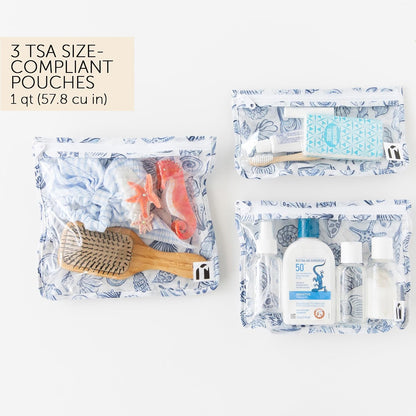 Roamio Travel Bag, Toiletry, TSA Approved Pouch, Zip Quart Size Airline Compliant, Clear-Sided, Baby, Diaper Organization, Makeup, Accessories, Carry On Packing, Set of 3 Sizes, Green Stripe