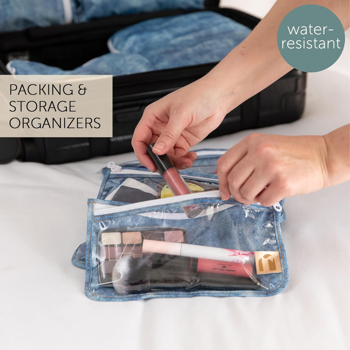 Roamio Travel Bag, Toiletry, TSA Approved Pouch, Zip Quart Size Airline Compliant, Clear-Sided, Baby, Diaper Organization, Makeup, Accessories, Carry On Packing, Set of 3 Sizes, Green Stripe