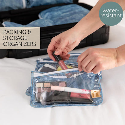 Roamio Travel Bag, Toiletry, TSA Approved Pouch, Zip Quart Size Airline Compliant, Clear-Sided, Baby, Diaper Organization, Makeup, Accessories, Carry On Packing, Set of 3 Sizes, Green Stripe