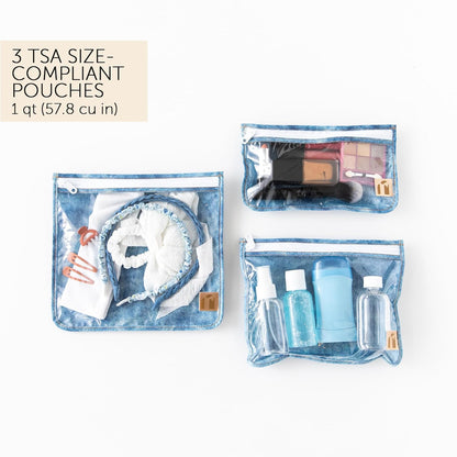 Roamio Travel Bag, Toiletry, TSA Approved Pouch, Zip Quart Size Airline Compliant, Clear-Sided, Baby, Diaper Organization, Makeup, Accessories, Carry On Packing, Set of 3 Sizes, Green Stripe