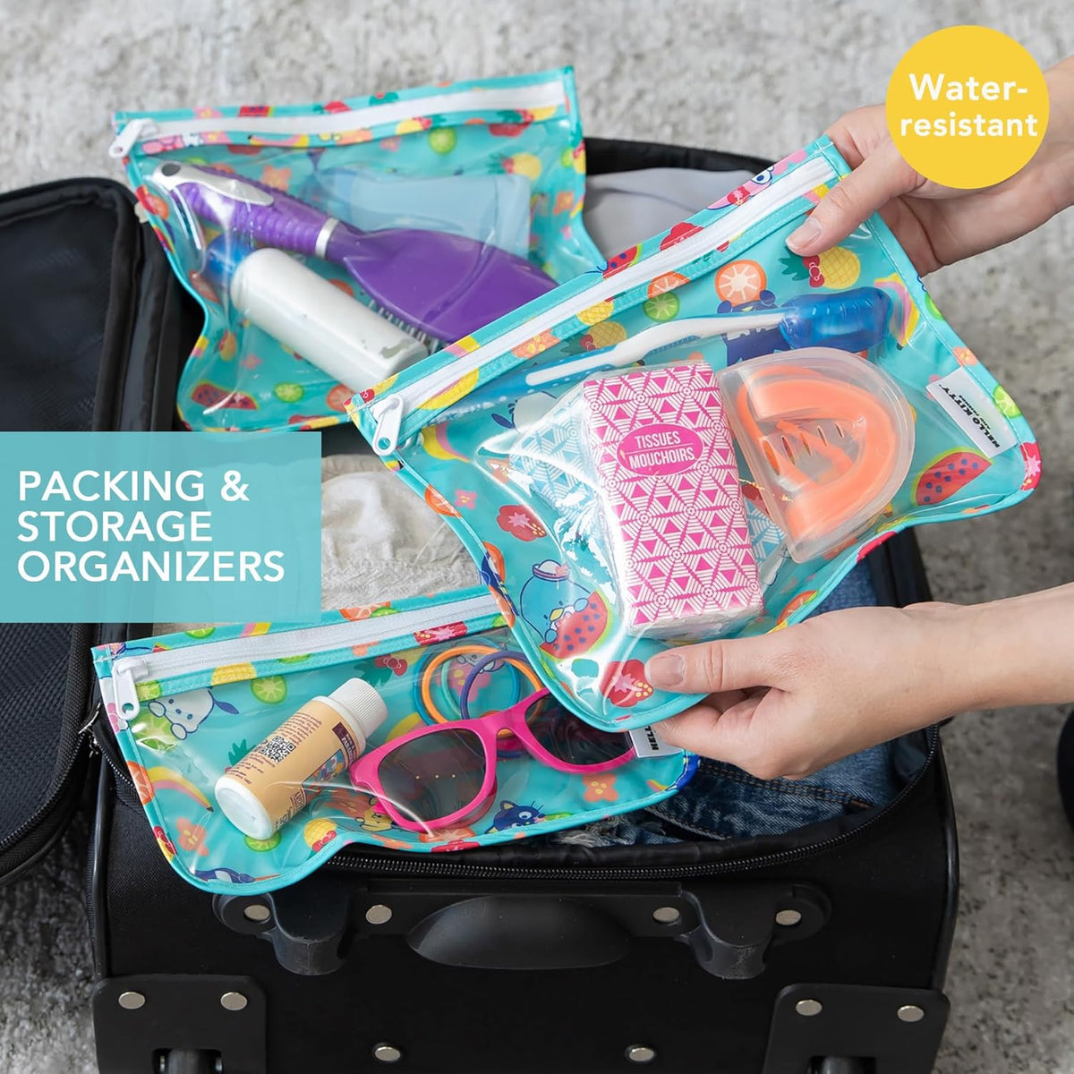 Roamio Travel Bag, Toiletry, TSA Approved Pouch, Zip Quart Size Airline Compliant, Clear-Sided, Baby, Diaper Organization, Makeup, Accessories, Carry On Packing, Set of 3 Sizes, Green Stripe