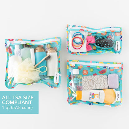 Roamio Travel Bag, Toiletry, TSA Approved Pouch, Zip Quart Size Airline Compliant, Clear-Sided, Baby, Diaper Organization, Makeup, Accessories, Carry On Packing, Set of 3 Sizes, Green Stripe