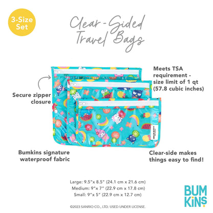 Roamio Travel Bag, Toiletry, TSA Approved Pouch, Zip Quart Size Airline Compliant, Clear-Sided, Baby, Diaper Organization, Makeup, Accessories, Carry On Packing, Set of 3 Sizes, Green Stripe