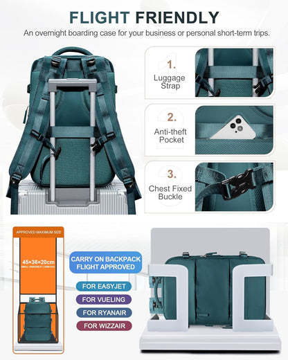 Travel Backpack For Women Men Carry on Backpack Luggage Flight Approved Personal item Travel Bag Essentials Mochila de viaje Laptop College Backpack Large Black