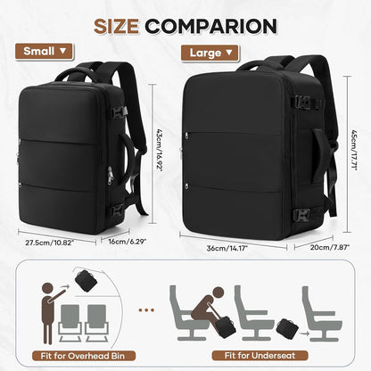 Travel Backpack For Women Men Carry on Backpack Luggage Flight Approved Personal item Travel Bag Essentials Mochila de viaje Laptop College Backpack Large Black