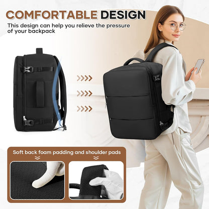 Travel Backpack For Women Men Carry on Backpack Luggage Flight Approved Personal item Travel Bag Essentials Mochila de viaje Laptop College Backpack Large Black
