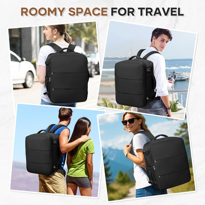 Travel Backpack For Women Men Carry on Backpack Luggage Flight Approved Personal item Travel Bag Essentials Mochila de viaje Laptop College Backpack Large Black