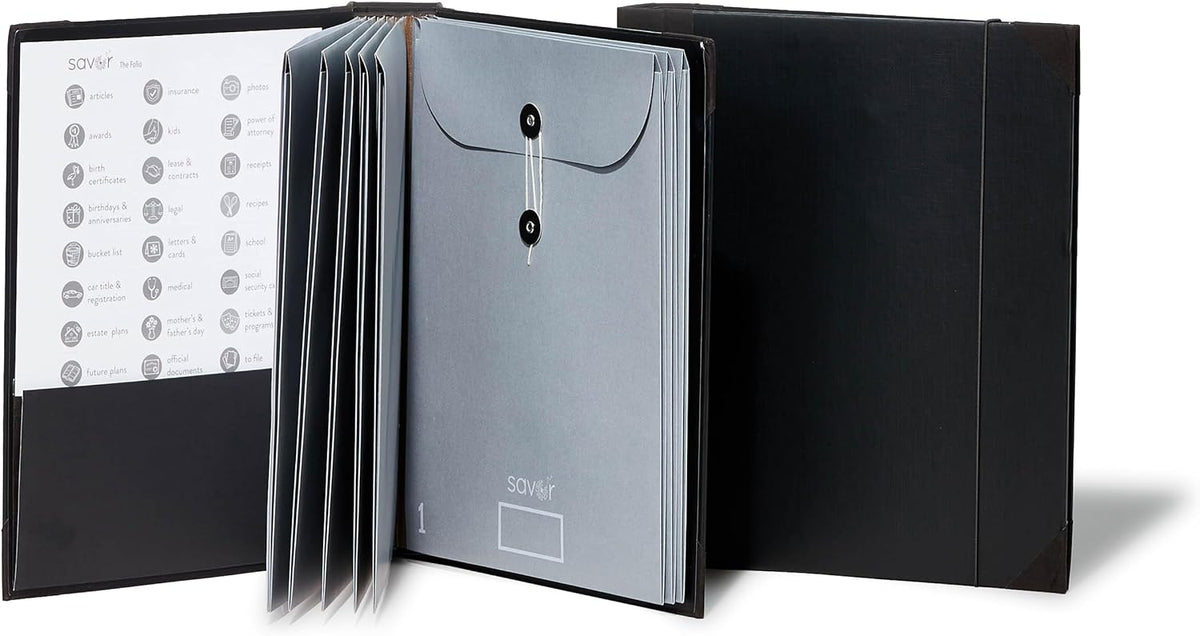 The Folio® Important Document Organizer | Binder with Guided Labels, Acid-Free File Folder Organizer with 10 Pockets, Document Holder for Home Records, Legal and Medical Papers (Blue)