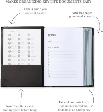 The Folio® Important Document Organizer | Binder with Guided Labels, Acid-Free File Folder Organizer with 10 Pockets, Document Holder for Home Records, Legal and Medical Papers (Blue)