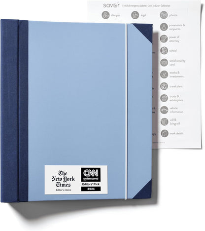 The Folio® Important Document Organizer | Binder with Guided Labels, Acid-Free File Folder Organizer with 10 Pockets, Document Holder for Home Records, Legal and Medical Papers (Blue)