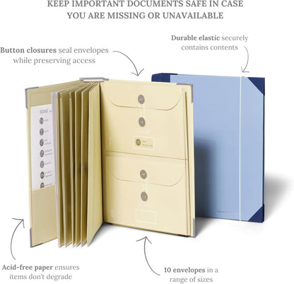 The Folio® Important Document Organizer | Binder with Guided Labels, Acid-Free File Folder Organizer with 10 Pockets, Document Holder for Home Records, Legal and Medical Papers (Blue)