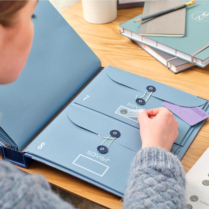 The Folio® Important Document Organizer | Binder with Guided Labels, Acid-Free File Folder Organizer with 10 Pockets, Document Holder for Home Records, Legal and Medical Papers (Blue)