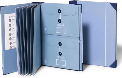 The Folio® Important Document Organizer | Binder with Guided Labels, Acid-Free File Folder Organizer with 10 Pockets, Document Holder for Home Records, Legal and Medical Papers (Blue)