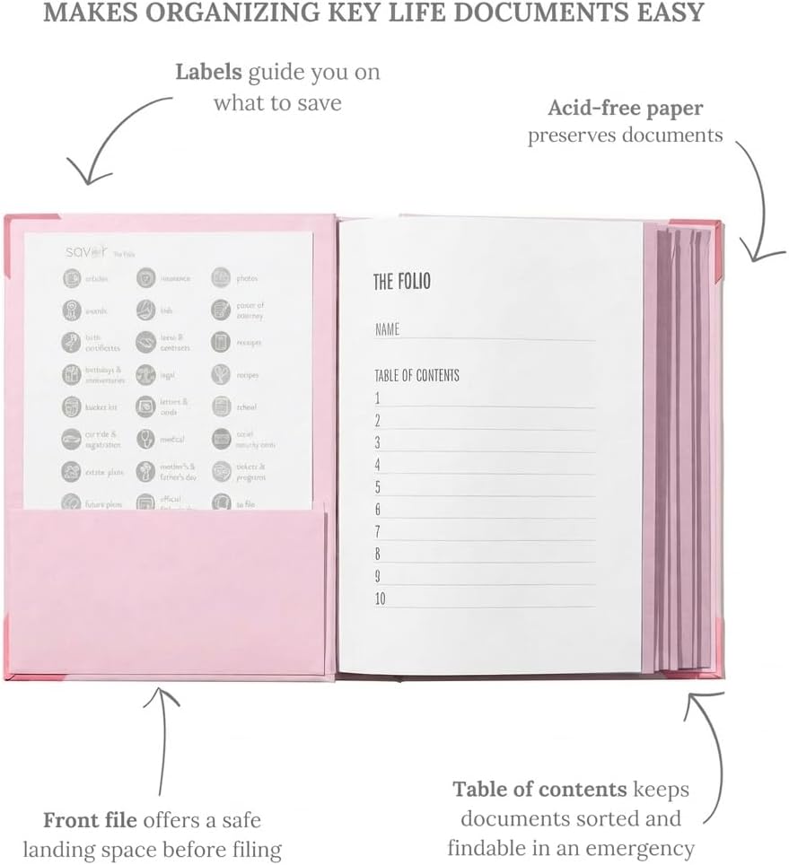 The Folio® Important Document Organizer | Binder with Guided Labels, Acid-Free File Folder Organizer with 10 Pockets, Document Holder for Home Records, Legal and Medical Papers (Blue)