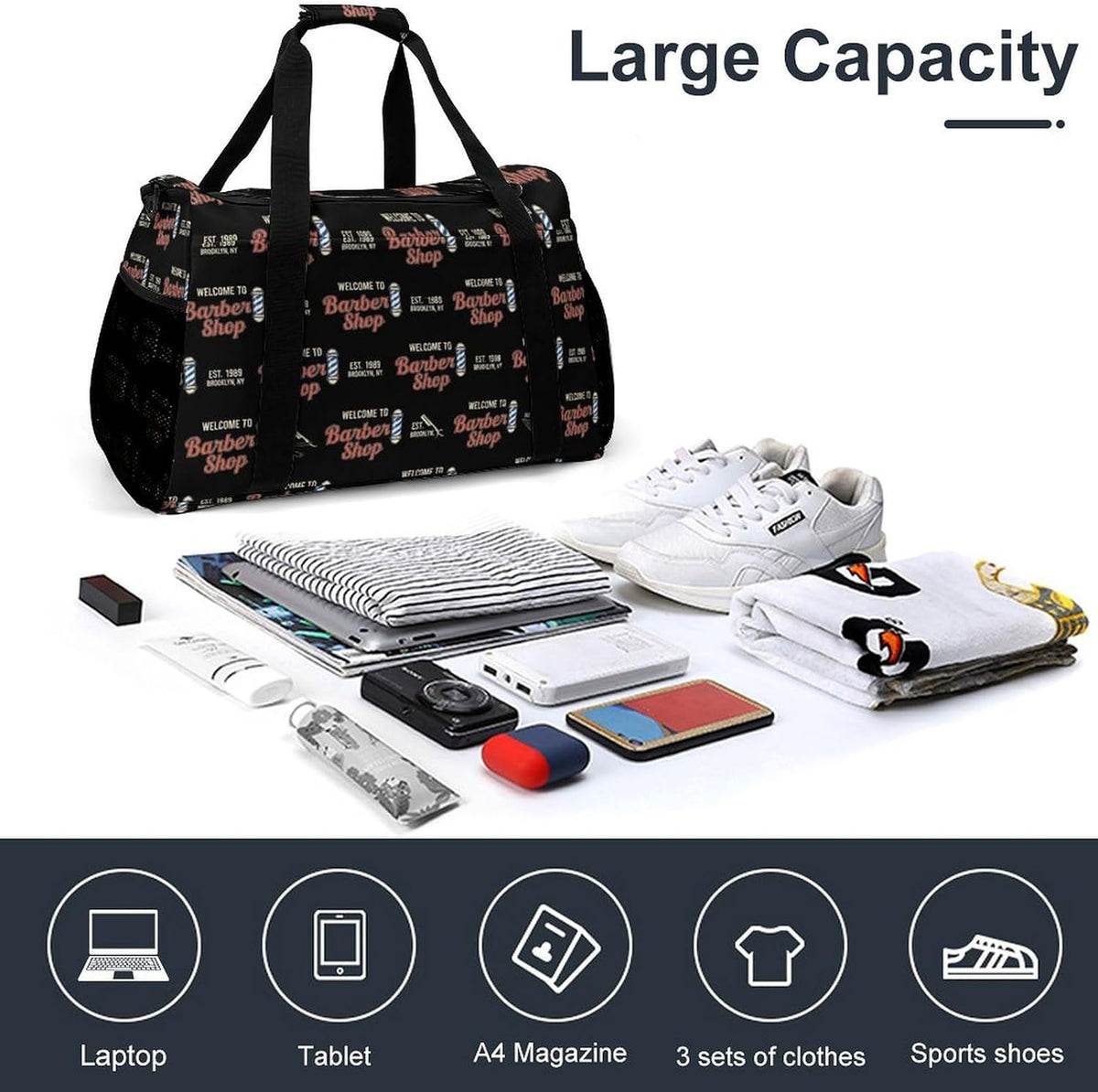 Foldable Lightweight Travel Duffel Bag Carry On Weekender Overnight Tote Bag for Men Women Yoga