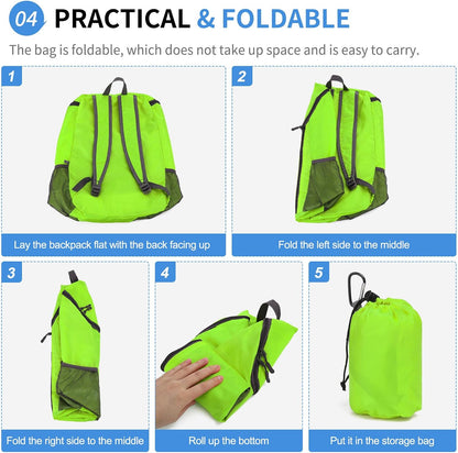 Hiking Backpack, 20L Packable Daypack for Men Women, Nylon with Adjustable Straps, Lightweight Waterproof Outdoor Camping Travel, Black