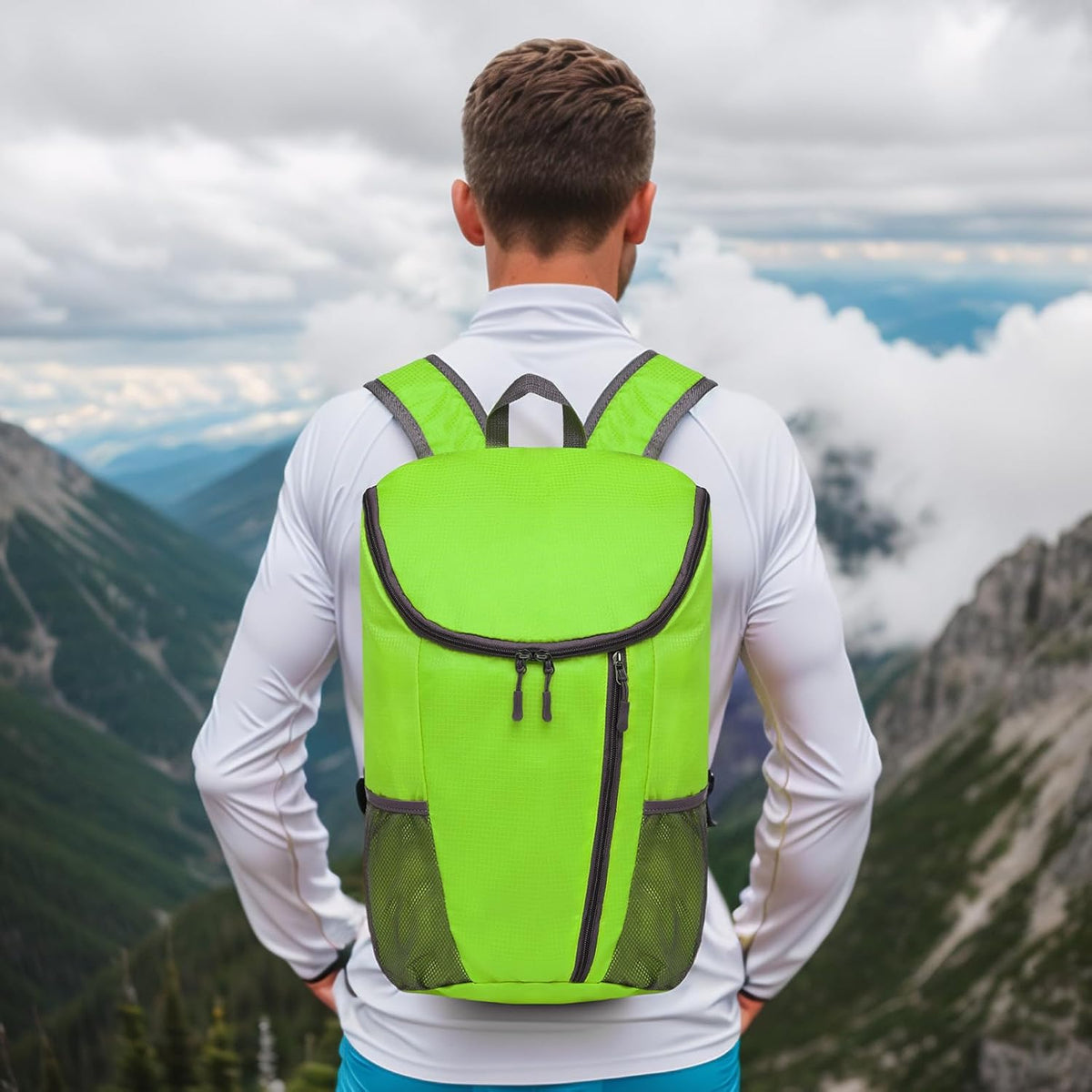Hiking Backpack, 20L Packable Daypack for Men Women, Nylon with Adjustable Straps, Lightweight Waterproof Outdoor Camping Travel, Black