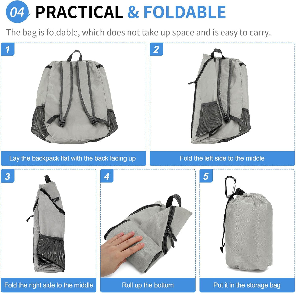 Hiking Backpack, 20L Packable Daypack for Men Women, Nylon with Adjustable Straps, Lightweight Waterproof Outdoor Camping Travel, Black