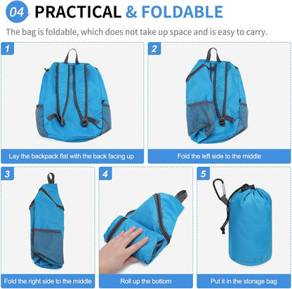 Hiking Backpack, 20L Packable Daypack for Men Women, Nylon with Adjustable Straps, Lightweight Waterproof Outdoor Camping Travel, Black