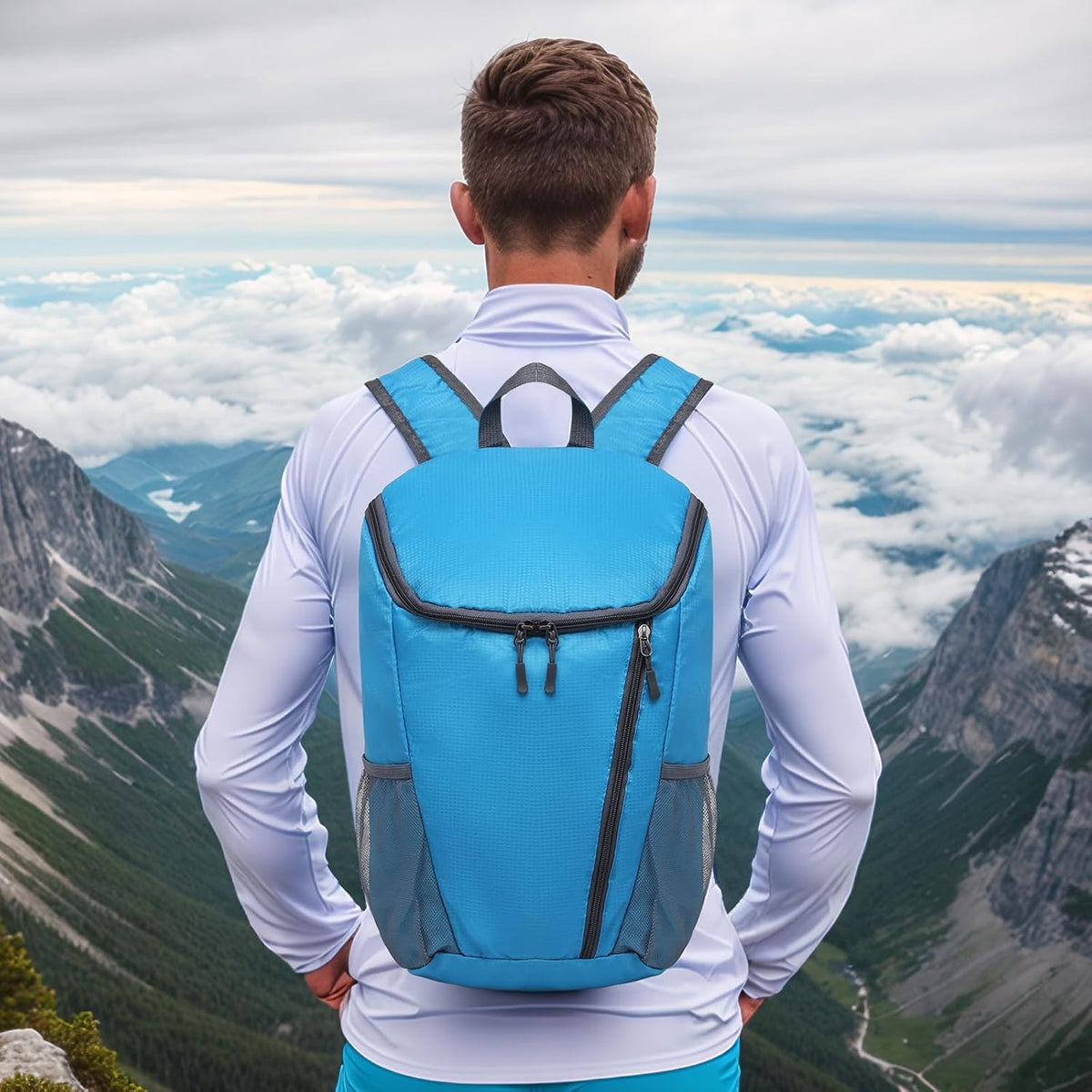 Hiking Backpack, 20L Packable Daypack for Men Women, Nylon with Adjustable Straps, Lightweight Waterproof Outdoor Camping Travel, Black