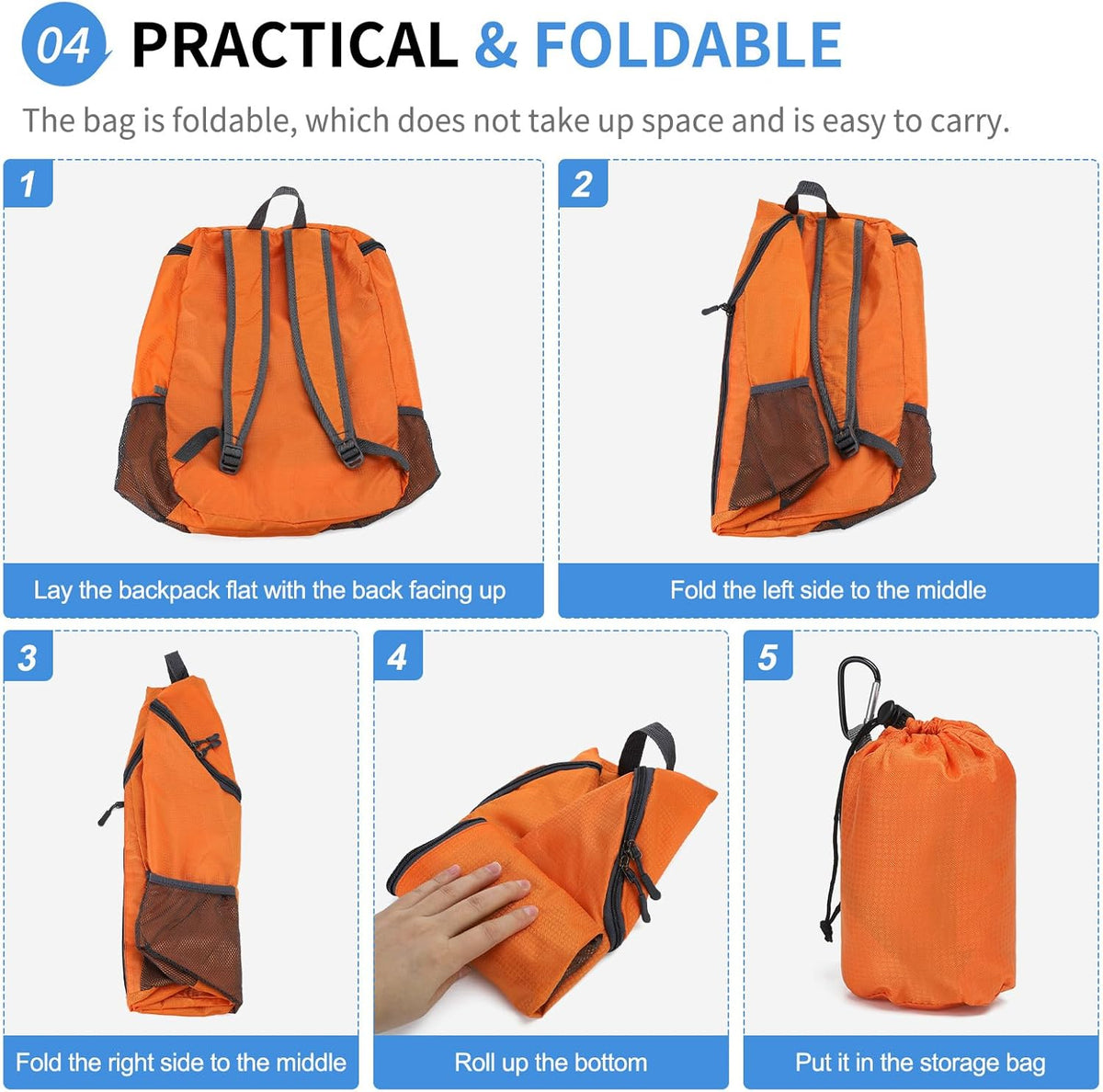 Hiking Backpack, 20L Packable Daypack for Men Women, Nylon with Adjustable Straps, Lightweight Waterproof Outdoor Camping Travel, Black